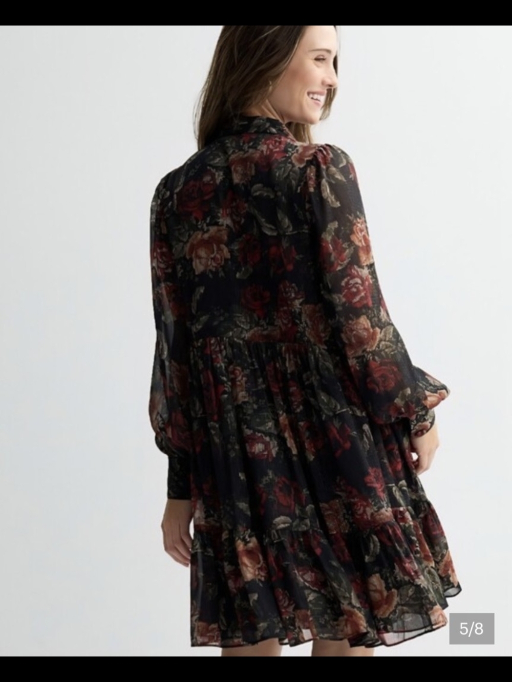 Farmers Mark Floral Long-Sleeve Tiered Mini Dress - Black with Red Floral - Picture 3 of 5